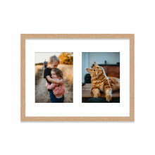 16x12 Inch 2 Opening Photo Collage Frame, Display Two 8x6 Inch Photos, Multi Aperture Family Picture Frame, Thin 22mm Edge, Oak