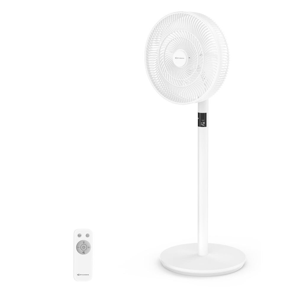 MYCARBON Pedestal Fan 23W Ultra-Energy Saving DC Standing Fan Quiet for Bedroom/Office, 12 Speeds with Remote, Adjustable Height Floor Desk fan, 3D O-image-OPC-PHMMWBZ-NEW