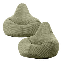icon Dalton Cord Recliner Bean Bag Set of 2, Sage Green, Large Adult Bean Bag Chair with Filling Included, Comfy Chair, Living Room Furniture, Bedroo