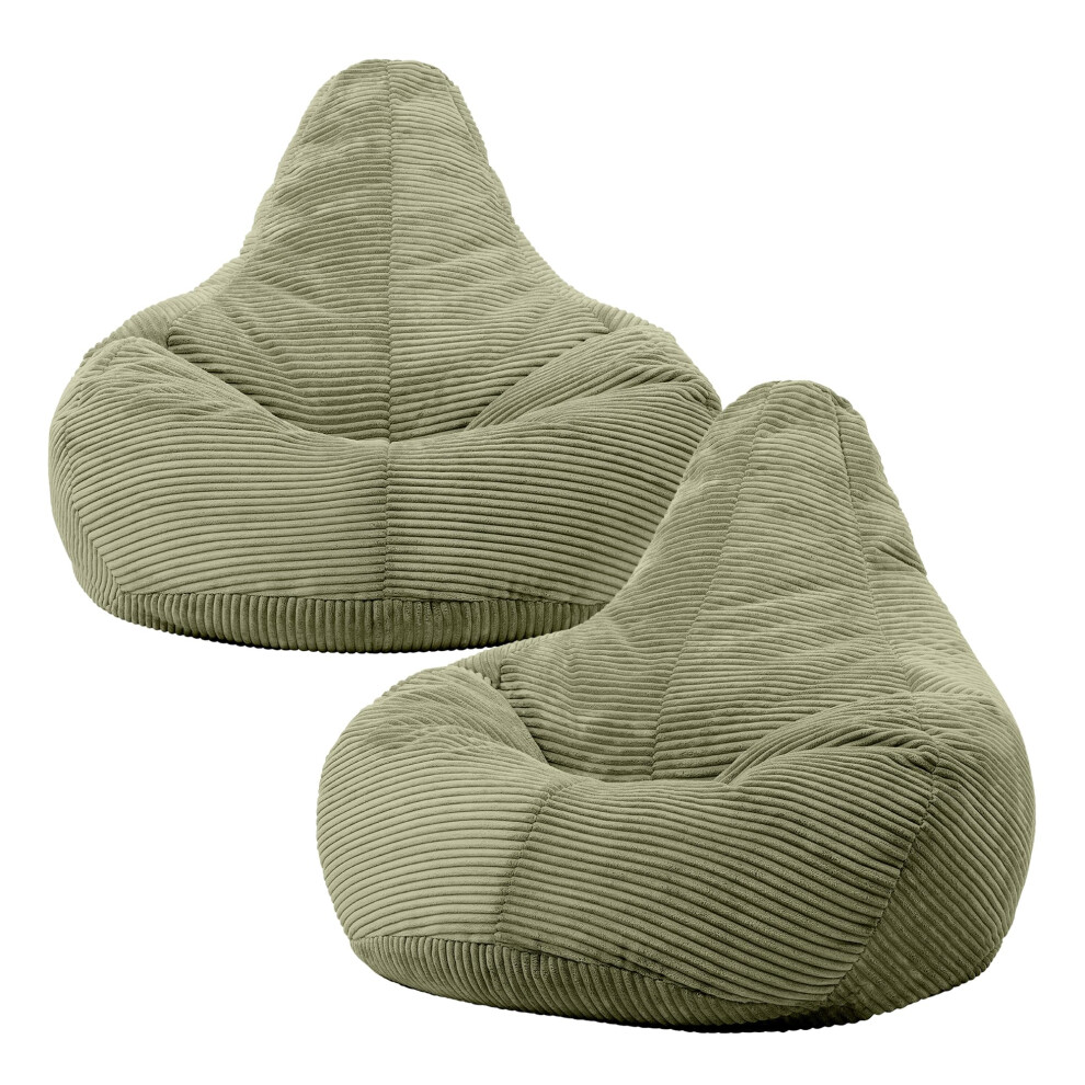 icon Dalton Cord Recliner Bean Bag Set of 2, Sage Green, Large Adult Bean Bag Chair with Filling Included, Comfy Chair, Living Room Furniture, Bedroo-image-OPC-PHMMWCV-NEW