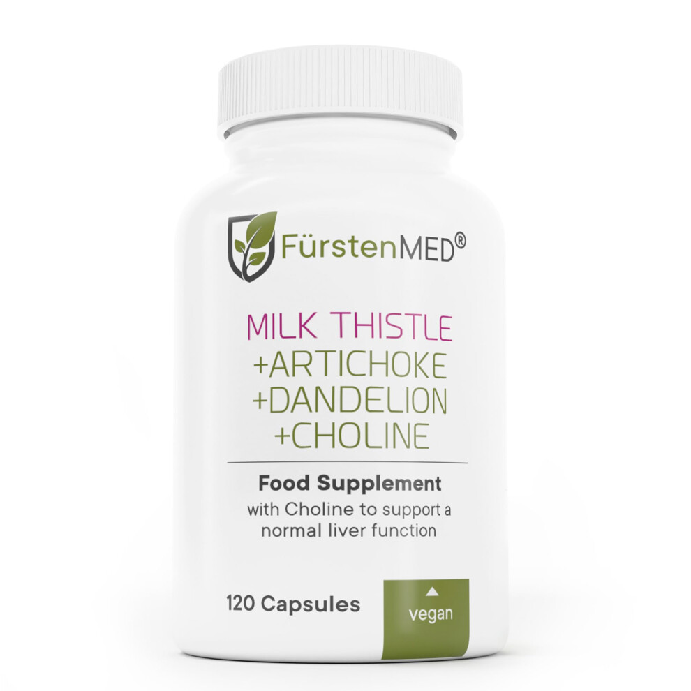Fürstenmed - Milk Thistle With Artichoke Extract, Dandelion Root & Choline - Vegan Normal Liver Health Supplement - 120 Non-Gmo Capsules