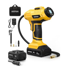 AstroAI Cordless Tire Inflator & Air Compressor, 12V DC + 20V Battery Dual Power, 160 PSI, Digital Gauge, Auto Shut-Off, Portable Handheld Pump