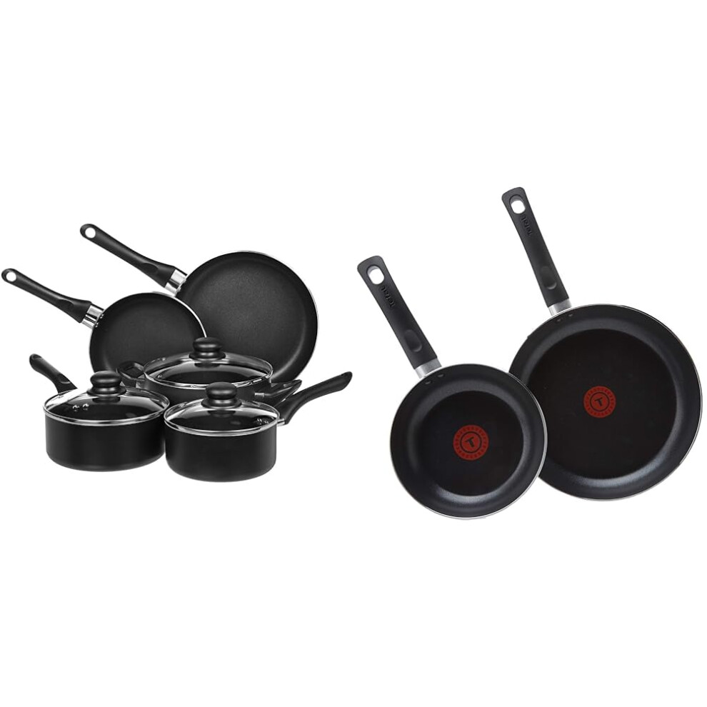 Amazon Basics 8-Piece Non-Stick Cookware Set, Black & Tefal Taste Twin Pack, Aluminium Frying Pans, Pan Set, Pans 20 cm and 28 cm diameter, Non-Stick