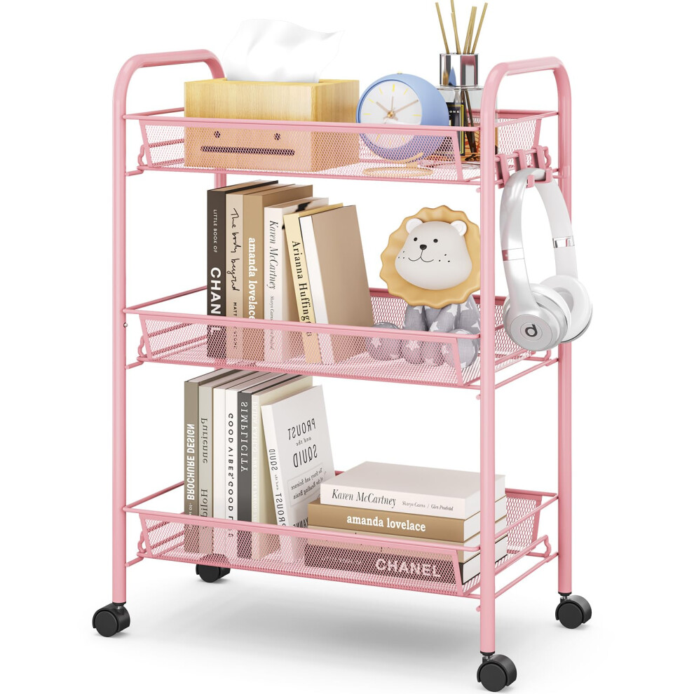 APEXCHASER 3-Tier Rolling Cart,Easy Assemble Mobile Storage Trolley On Wheels,Slide Out Utility Cart Shelving Units Kitchen Bathroom Laundry Room,Pin