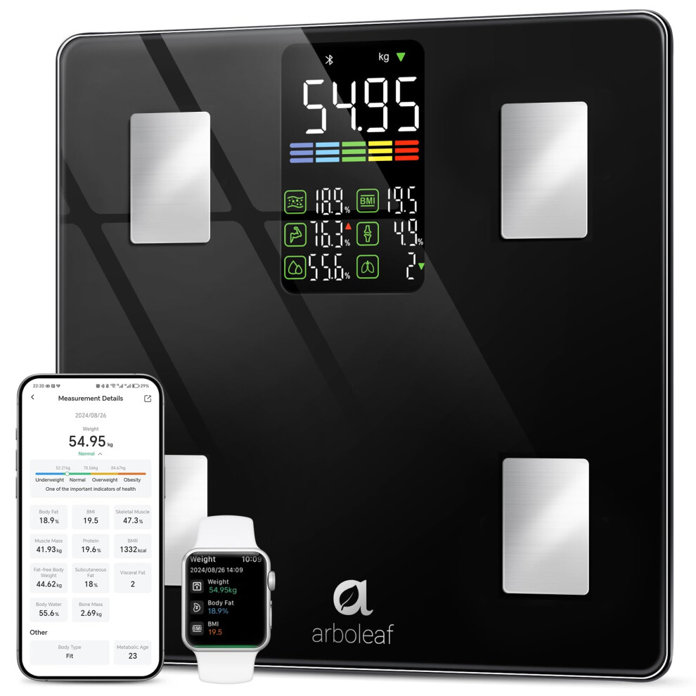 Arboleaf Scales For Body Weight, Bluetooth Bathroom Scales Weighing Scales With Smart App, High Precision Body Scales Digital For Bmi Body Fat 14 Bod