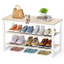 SIMPDIY Shoe Rack, 3 Tier Shoe Bench with Wooden Shelf, Shoe Storage with Seat for Entryway Living Room Hallway Bedroom, Load Capacity 150 kg, White