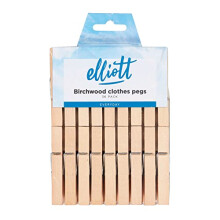 Elliott Hardwood Clothes Pegs with Metal Coil Spring for Firm Grip, Contoured to Prevent Leaving Marks on Clothing, This Pack Include 36 Pegs Ideal fo