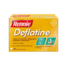 Rennie Deflatine, Trapped Wind and Bloating Tablets, Fast and Effective Heartburn Relief and Indigestion Relief, Sugar Free Mint, 1 Pack of 36 Tablet