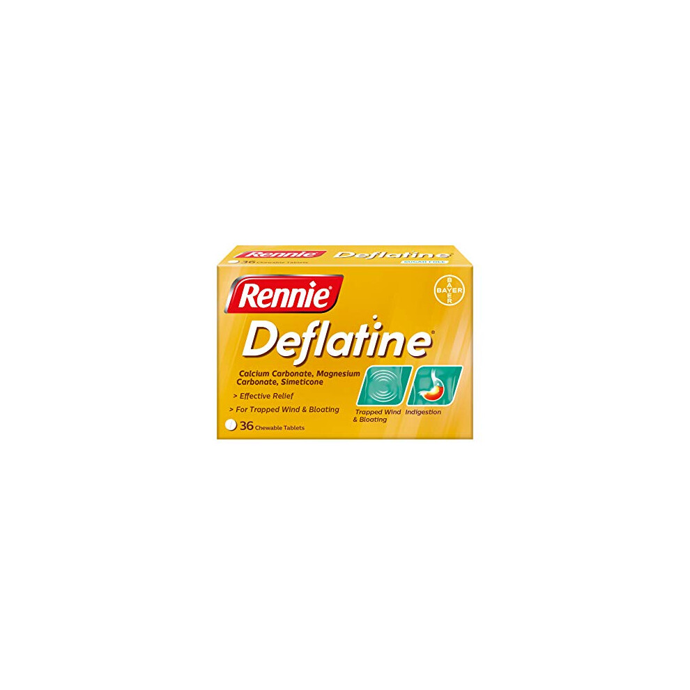 Rennie Deflatine, Trapped Wind And Bloating Tablets, Fast And Effective Heartburn Relief And Indigestion Relief, Sugar Free Mint, 1 Pack Of 36 Tablet
