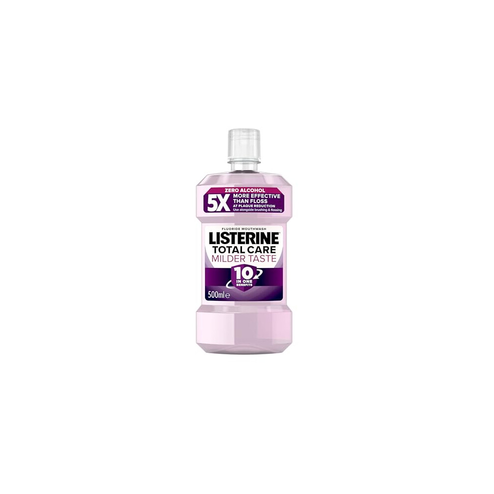 Listerine Total Care Milder Taste (Zero Alcohol) Antibacterial Mouthwash (500ml), Caring and Cleansing Mouthwash to Freshen Breath with 10-in-1 Benef