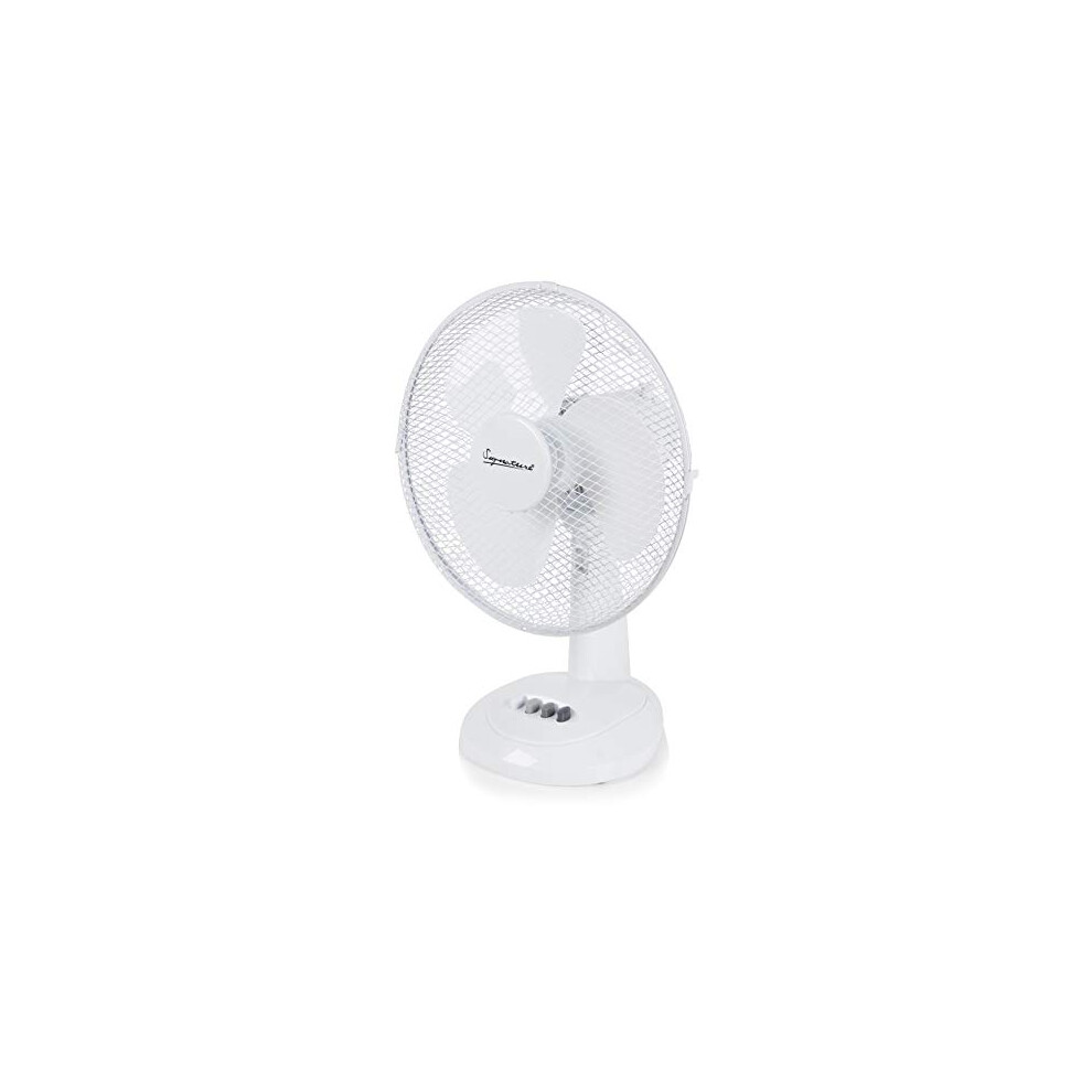 Signature S40009 12” 3 Speed Desk Fan With Oscillation, Adjustable Tilt, White