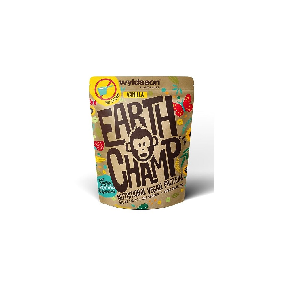 Vegan Protein Powder (No Scoop Included) 1kg - EarthChamp by Wyldsson - Plant Based Vanilla Protein Powder Shake, Dairy Free, Gluten Free, Lactose Fr