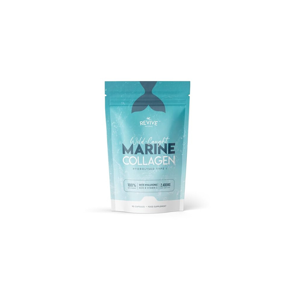 Revive Naturals Marine Collagen Capsules 2400Mg - With Hyaluronic Acid & Vitamin C - 90 Capsules (Not Collagen Powder/Collagen Tablets) - Premium Collagen Complex Fo