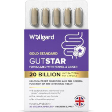 Wellgard Gutstar Probiotics - 16 Strain Probiotics for Gut Health with Fennel and Ginger, Vegan, UK Made