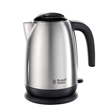Russell Hobbs Brushed Stainless Steel & Black Electric 1.7L Cordless Kettle with black handle (Fast Boil 3KW, Removable washable anti-scale filter, Pu