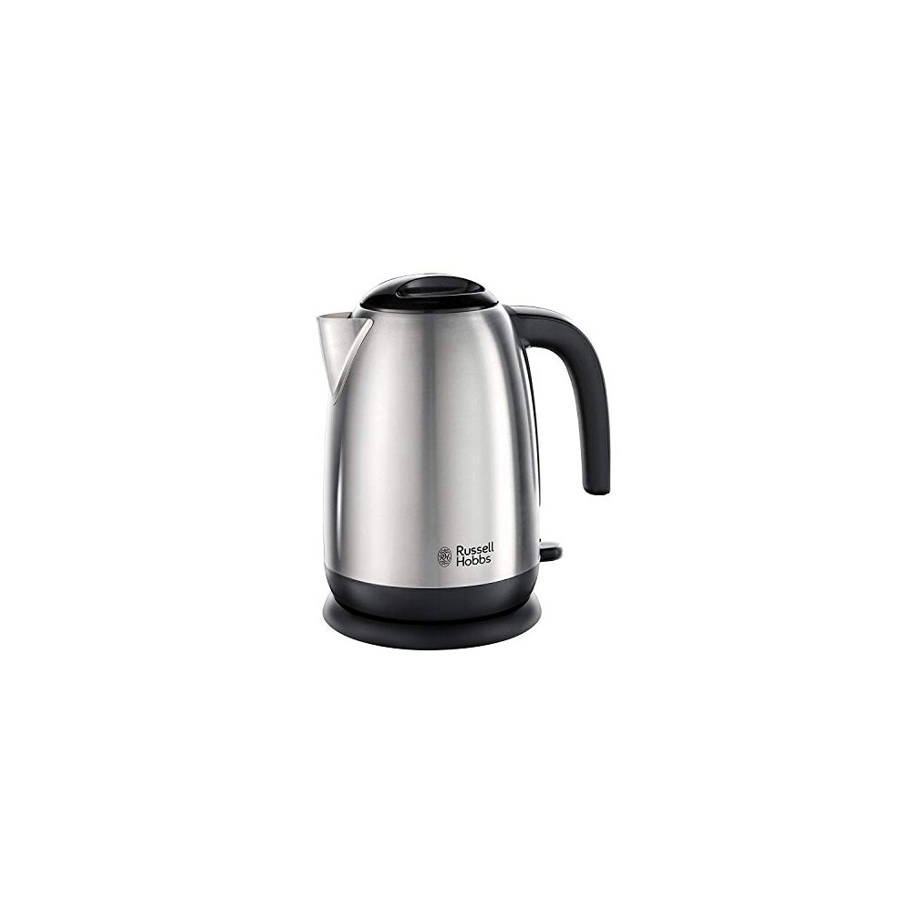 Russell Hobbs Brushed Stainless Steel & Black Electric 1.7L Cordless Kettle with black handle (Fast Boil 3KW, Removable washable anti-scale filter, Pu