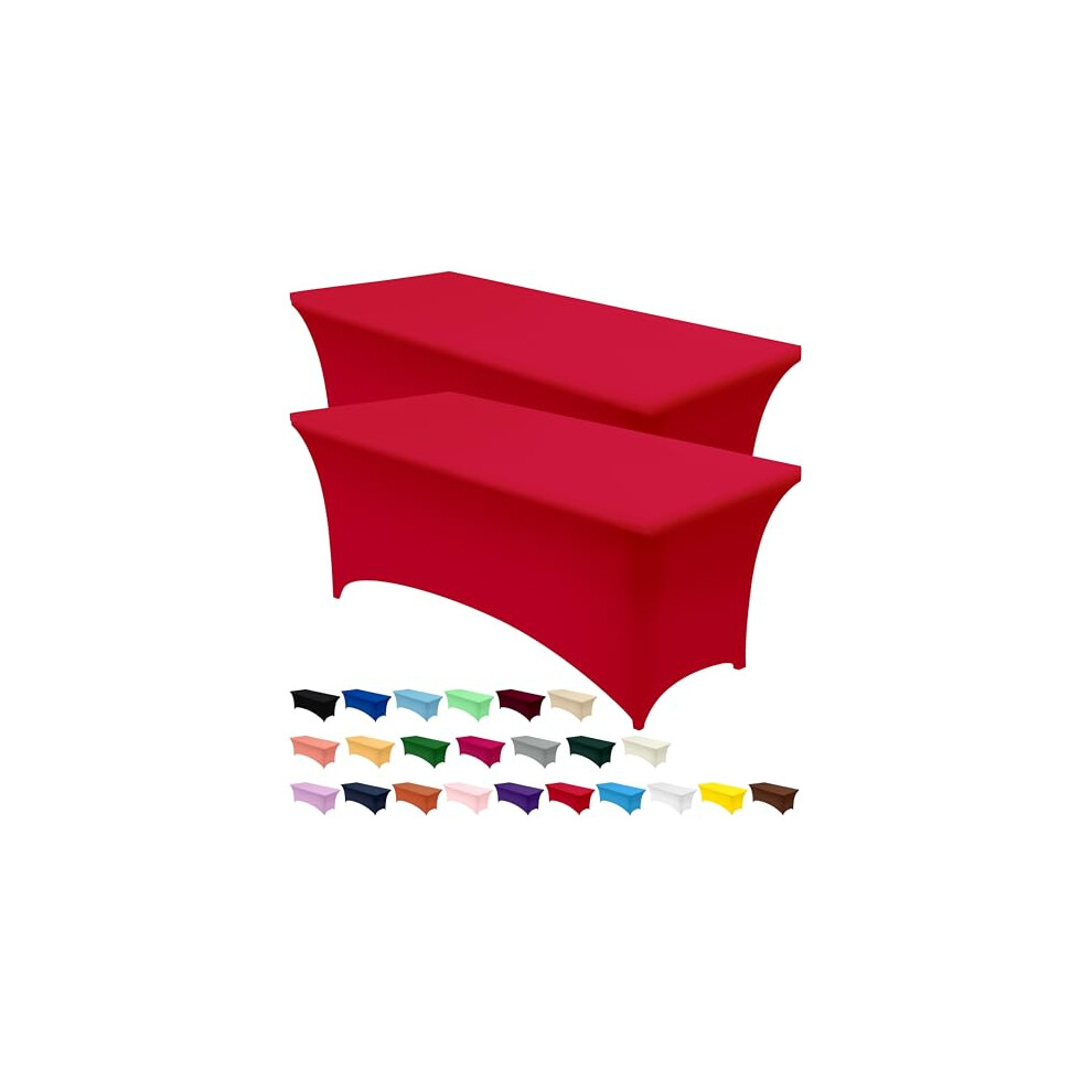 Utopia Kitchen Spandex Tablecloth 2 Pack [6FT, Red] Tight, Fitted, Washable and Wrinkle Resistant Stretch Rectangular Patio Table Cover for Event, Wed