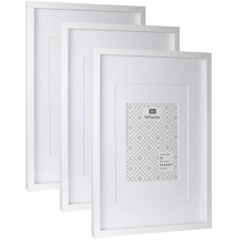 A3 Picture Frame 3-Pack - White Modern Wooden Frames with Double Mounts for A4 & 6x8 Photos,Shatterproof Acrylic Front,Wall Mount or Tabletop Display