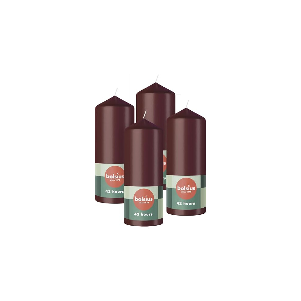 Bolsius Pillar Candles - Dark Red - 4-Pack - 15 x 6 cm - Decorative Household Candles - Long Burning Time of 42 Hours - Unscented - Includes Natural V-image-OPC-PHMMXBB-NEW