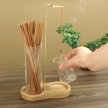 (1 Count, Light Brown Base) 2 in 1 Aromatic Scent Incense & Candle Holder, 1 Count Wooden Base Incense Burner with Removable Glass Ash Collector,Scented,Aroma,Fragrance