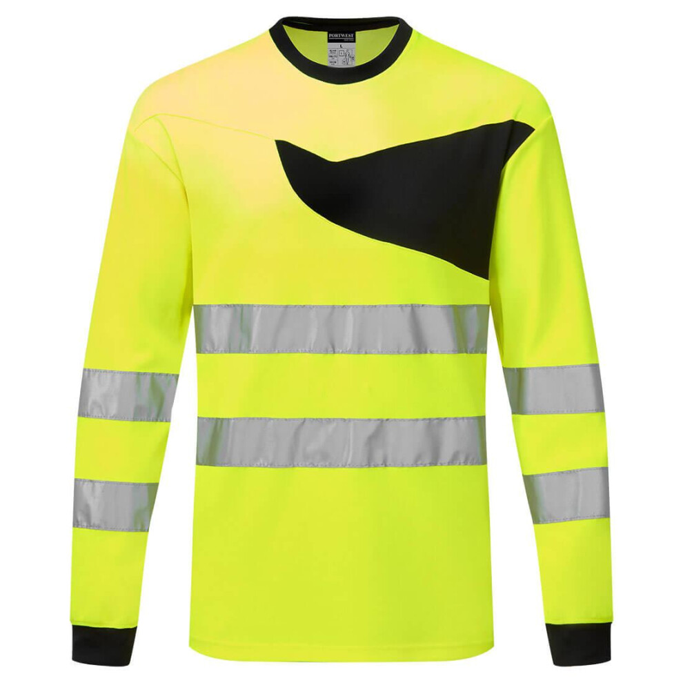 (M, Yellow/Black) Portwest Mens PW2 Hi-Vis Long-Sleeved T-Shirt