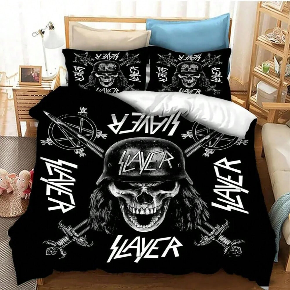 (4, 200x200cm 3pcs) Slayer Heavy Metal Band Music Comforter Bedding Set,Duvet Cover Bed Set Quilt Cover Pillowcase,king Queen Size Bedding Set Kids