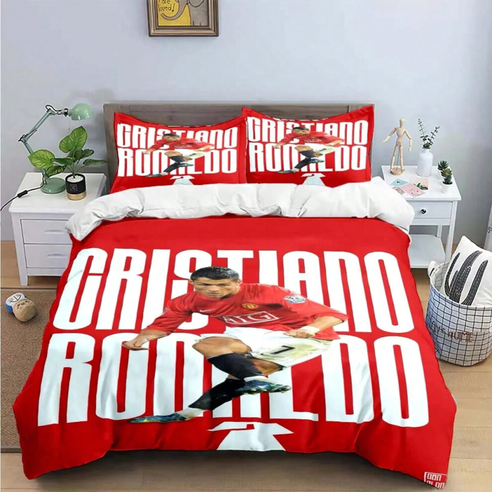 (4, EU Double 200x200cm) Fashion Football R-Ronaldo Digital Printing Bedding Set Duvet Cover Comforter Bed  Youth Kids Girl Boys Birthday Gift