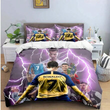 (1, EU King 240x220cm) Fashion Football R-Ronaldo Digital Printing Bedding Set Duvet Cover Comforter Bed Youth Kids Girl Boys Birthday Gift