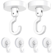 (As show, One size) 6 Pcs Plastic Adhesive Hooks Ceiling Adhesive Hook 360 Rotatable Adhesive Hooks Folding Adhesive Wall Hook No Drill Ceiling Hook for Kitchen Wall, Whi