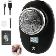 (As show, One size) Mini shaver (black), men's portable electric shaver, USB rechargeable waterproof shaver, one touch wet and dry, suitable for home, car, and travel