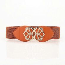 (As show, One size) 1 Women's Metal Decor Interlocking Buckle Elastic Waist Beltcamel