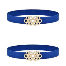 (As show, One size) 1 Metal Interlocking Buckle Elastic Belt for Women Ladyblue
