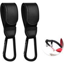 (As show, One size) 2 Pcs Stroller Hooks, Baby Bag Clips Stroller Clips Pram Hook Clips, Vegan Leather Stroller Hooks for Shopping Diaper and Changing Bags