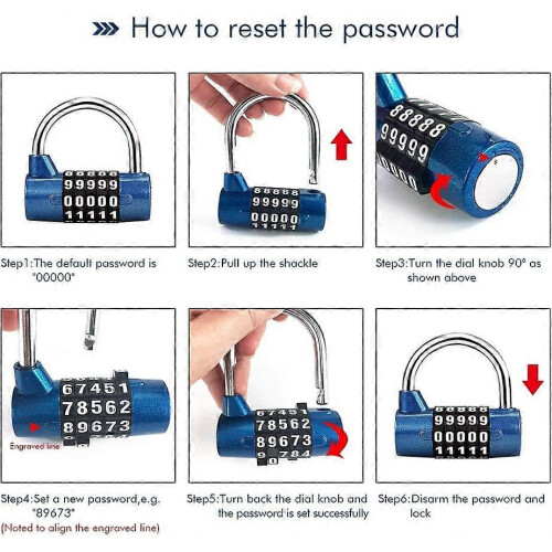 (As show, One size) Combination Combination Lock(Blue), 5 Digit Combination Padlock, Waterproof Rustproof, Security Padlock for Locker, Toolbox, Fences, Bicycle, etc 1
