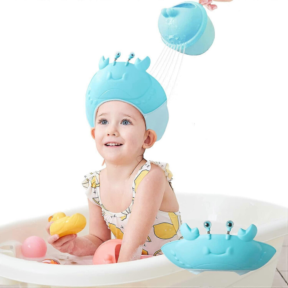 (As Show, One Size) Bathing Visor, Child Shower Cap, Adjustable Baby Shower Cap, Baby Head Wash Protect Children's Eyes And Ears (Blue) Blue