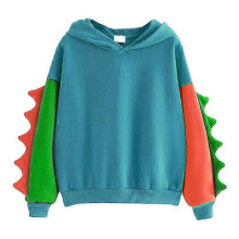 (L, One size) Women's Autumn/winter Hoodie Irregular Dinosaur Clash Hooded Long Sleeve Sweatshirt #blue