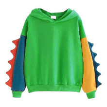 (2XL, One size) Women's Autumn/winter Hoodie Irregular Dinosaur Clash Hooded Long Sleeve Sweatshirt #green