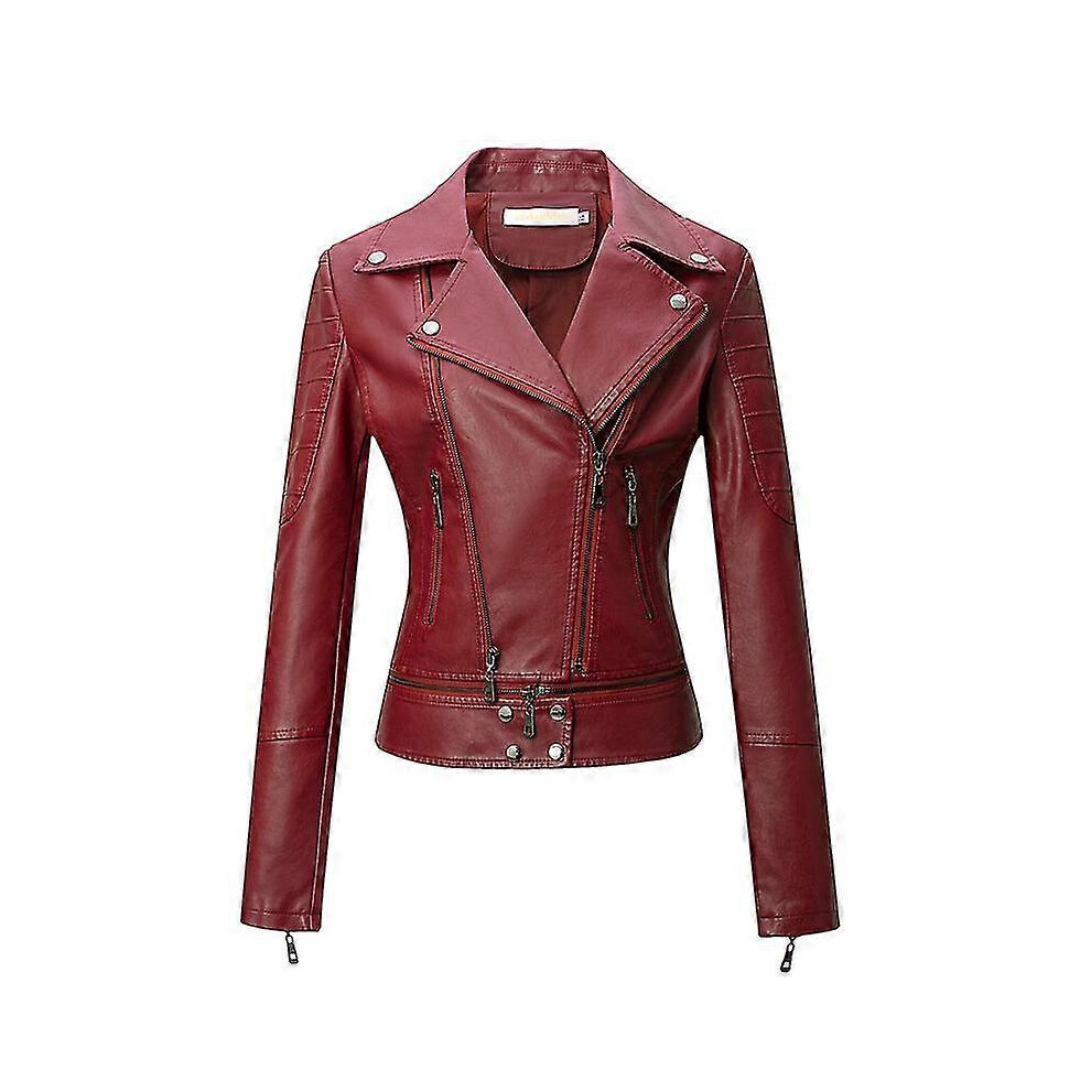 (L, Black) Fashion Brown Leather Jackets For Woman Motorcycle Jacket Black Moto Jacket