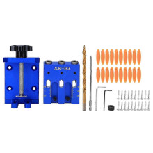 (As show, One size) Pocket Hole Drill Guide 3-Holes Aluminum Alloy Woodworking Hole Punch Locator Tool 9mmPocket Hole Drill Guide with Standard Accessories