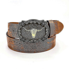 (As show, One size) Western Cowboy Belt Buckle Men's Belt 110cm