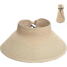 (As show, One size) 1 top (beige) Visor Straw Hat Beach Sun Wide Brim for Women UPF 50+ Summer Protection