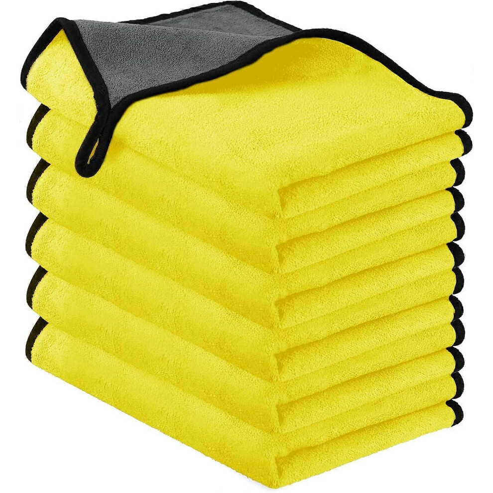 (As Show, One Size) (Yellow)Set Of 6 Car Cleaning Microfibre Cloths-30X40cm, Absorbent Microfibre Towel Polishing Cloth Gentle On Paint, Lint-Free For Yellow 4632228909092