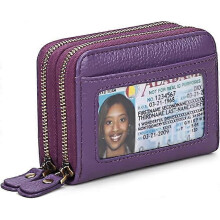 (As show, One size) Women's credit card wallet (purple), leather business card case RFID blocking women's wallet zipper wallet
