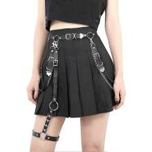 (As show, One size) Women's punk PU belt (belt+leg loop), with chain, women's Gothic rock belt, with leg protectors