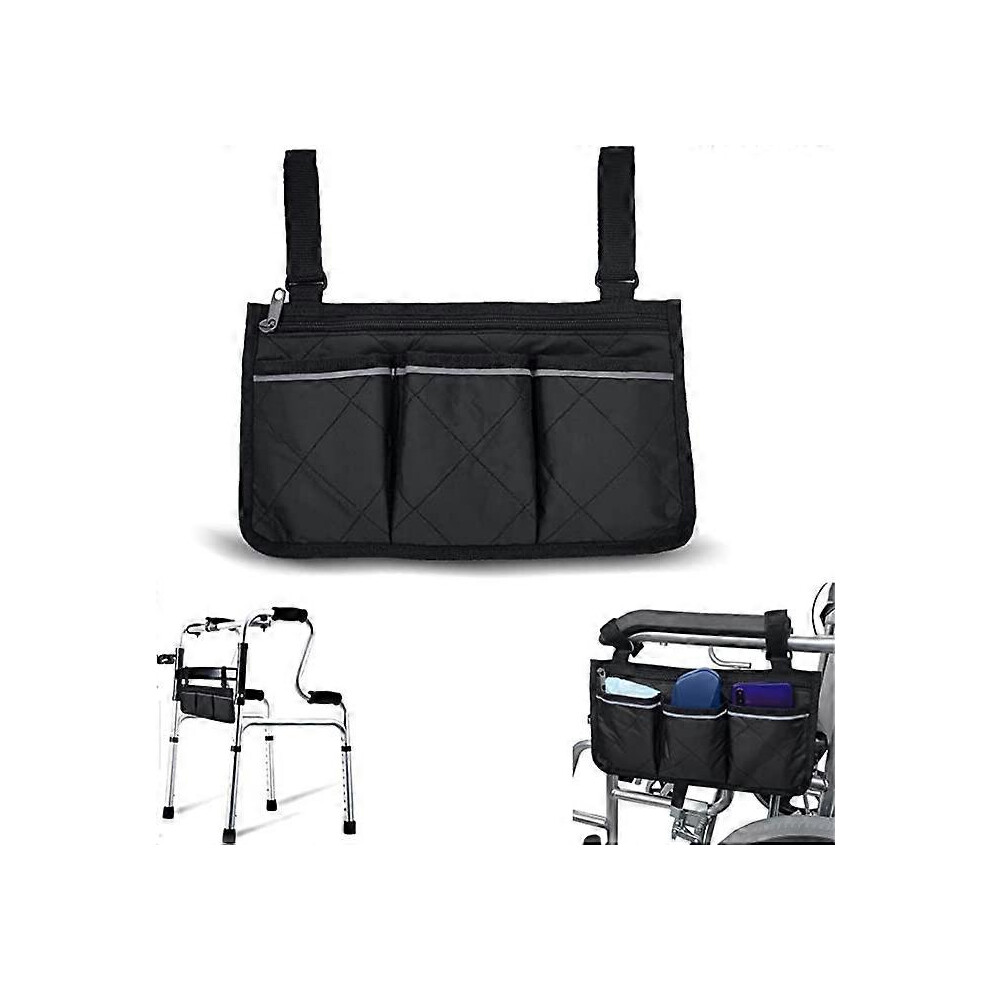 Black (As Show, One Size) Wheelchair Bag With Pocket (Black) - Electric Wheelchair Universal Waterproof Armrest Side Pocket, Mobile Scooter, Walking Rack, A