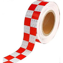 (As show, One size) Lattice waterproof reflective safety belt (red and white 5CM * 25 meters) danger warning sticker with high visibility and strong adhesive reflective r