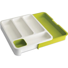 (As show, One size) Expandable Cutlery Tray for Drawer, Adjustable Drawer Organizer - White/Green