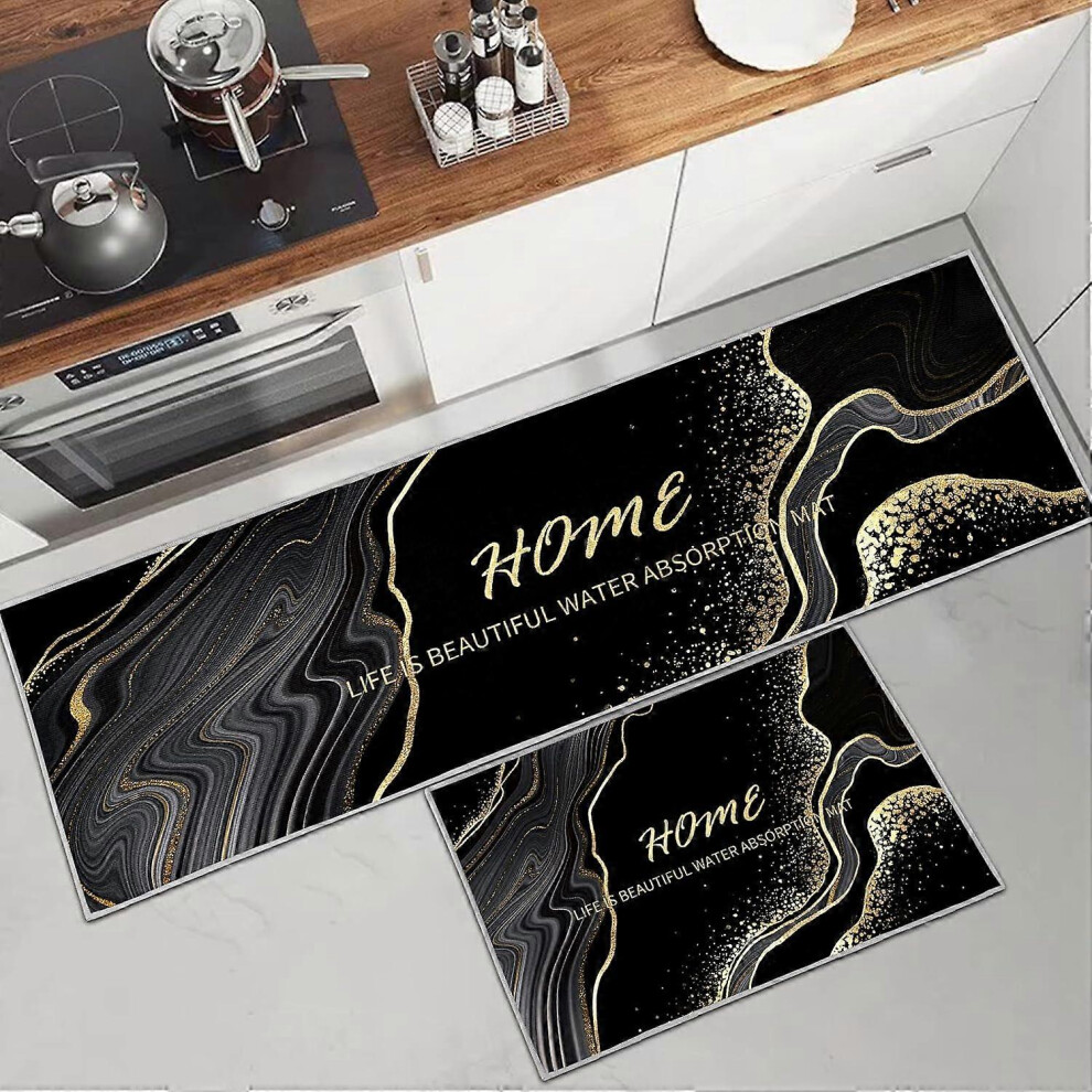 (As show, One size) (A)Non-Slip and Washable Kitchen Mat 2 Pieces, Gold Marble Non-Slip Kitchen Mat in Front of Sink for Kitchen, Laundry Room, Living-image-OPC-PHMQY9Y-NEW