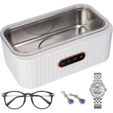 (As show, One size) White-Ultrasonic Cleaner 400ML, 45KHz Professional Ultrasonic Cleaning Machine, with 4 Cleaning Modes, Touch Function, Stainless Steel Ultrasonic Tray