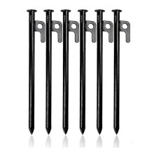 (As show, One size) (6 Pieces)Heavy Duty Tent Stakes, Forged Steel Tent Stakes, 30cm Camping Pegs with Hook Hard Ground Fixing Nails for Tent Tarp Beach Garden